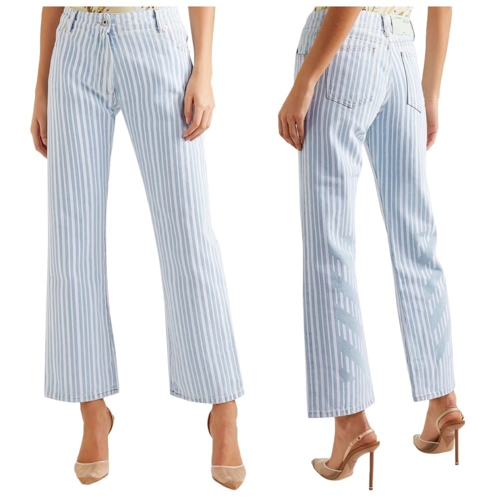 Nwt OFF-WHITE Striped mid-rise straight-leg jeans Size 25